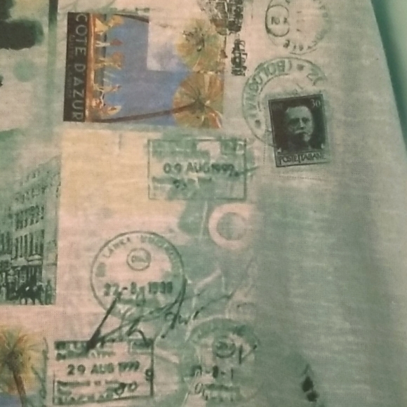 Yest Mint Green Stamps Printed Chiffon Knit Blouse - Picture 4 of 14